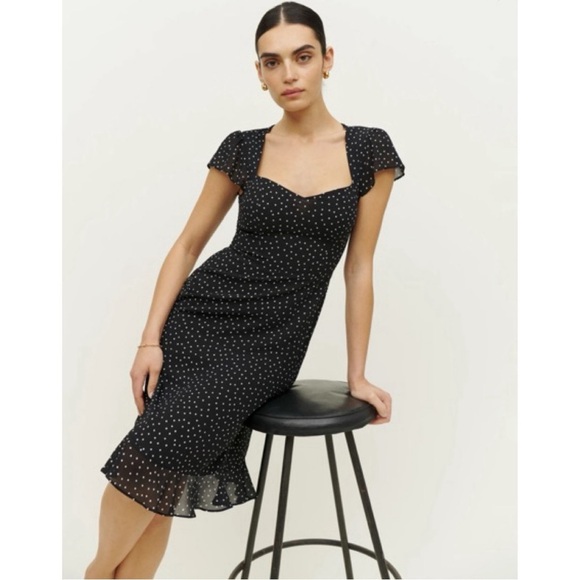 Reformation Rosi Dress Black Selene Dot Sweetheart Smocked Feminine Plus 18 NWT - Picture 4 of 14